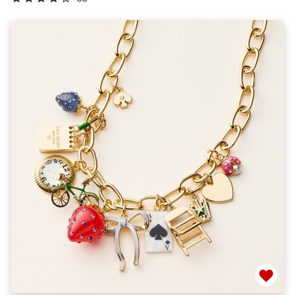 Kate Spade Gold Charm Necklace with Red and Blue Accents
